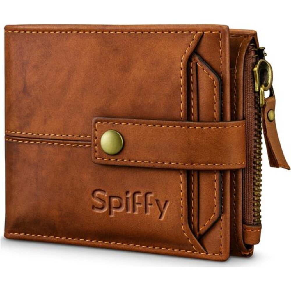 Mens Leather Wallet RFID Bi Fold Large Capacity Detachable Card Holder Brown